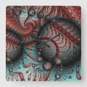 Horloge Carrée Boules d'art Abstrait Fractal Imaginaire Bleu Brow