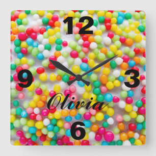Horloge Carrée Boules de couleur carré