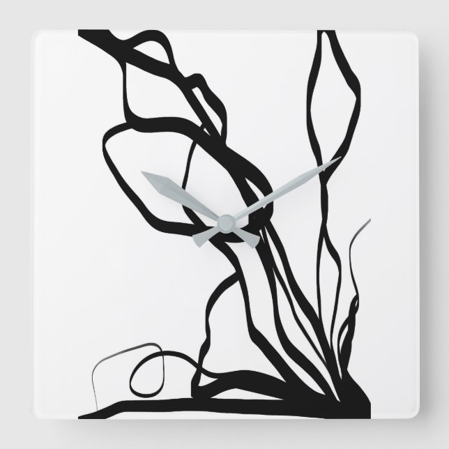 Horloge Carrée Bouquet Blanc : Abstrait blanc & noir (Recto)