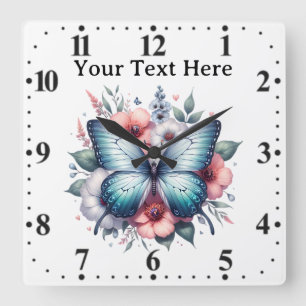 Horloge Carrée Bouquet de fleurs papillon vibrant Art-96283