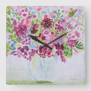 Horloge Carrée Bouquet de fleurs vives