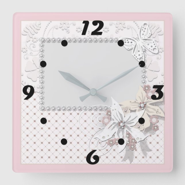 Horloge Carrée bouquet de mariage (Recto)
