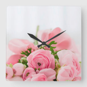 Horloge Carrée Bouquet des roses roses