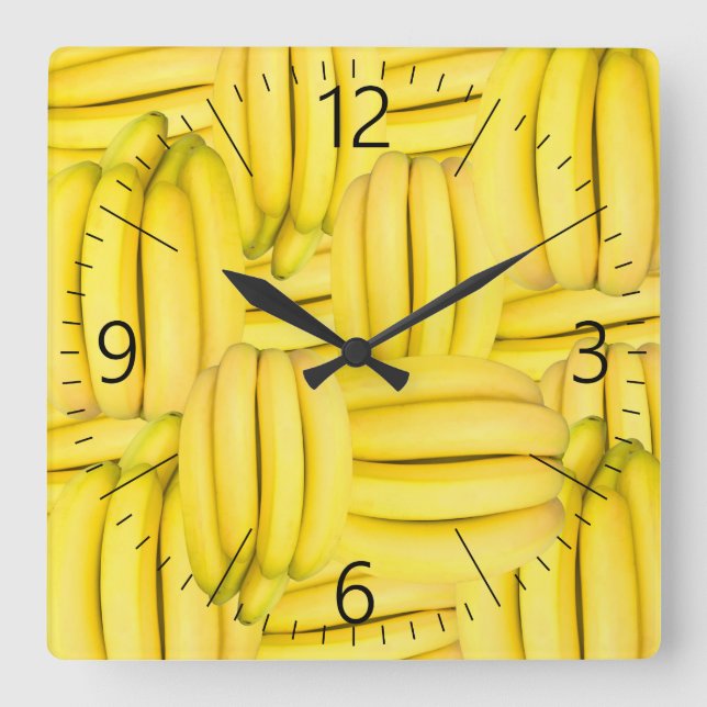 Horloge Carrée Bouquets de motif de banane (Recto)