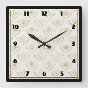 Horloge Carrée Bourdon doré avec motif de couronne