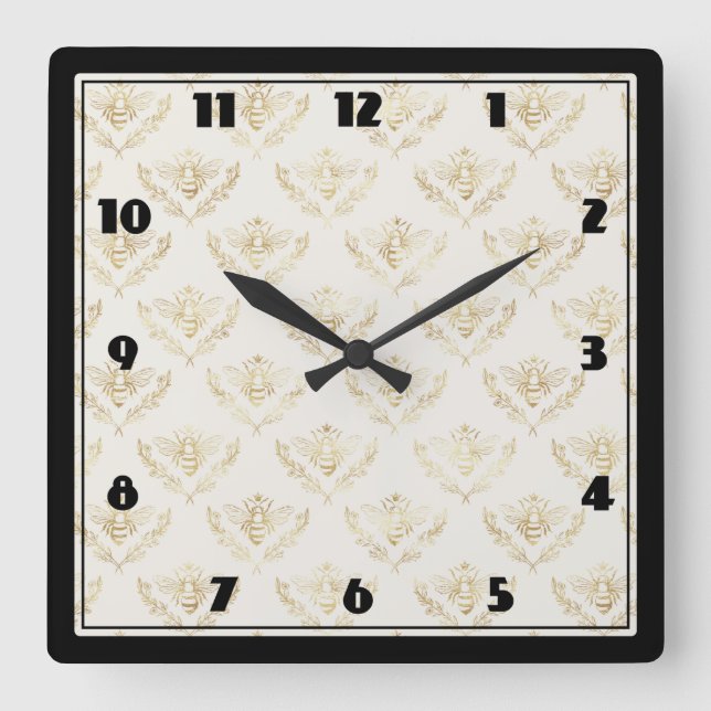 Horloge Carrée Bourdon doré avec motif de couronne (Recto)