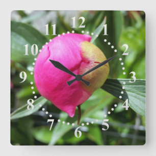 Horloge Carrée bourgeon rose profond