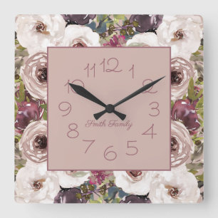Horloge Carrée Bourgogne Crème Floral Ivory