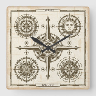 Horloge Carrée Boussole marine personnalisée
