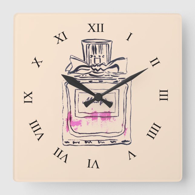 Horloge Carrée Bouteille de parfum illustration mode pop art (Recto)