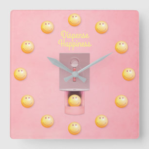 Horloge Carrée Bouteille murale du distributeur de gumball Jaune