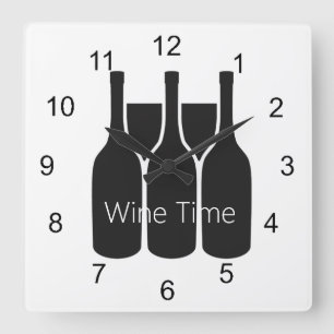 Horloge Carrée Bouteilles de vin Verres "Wine Time" Design Horlog