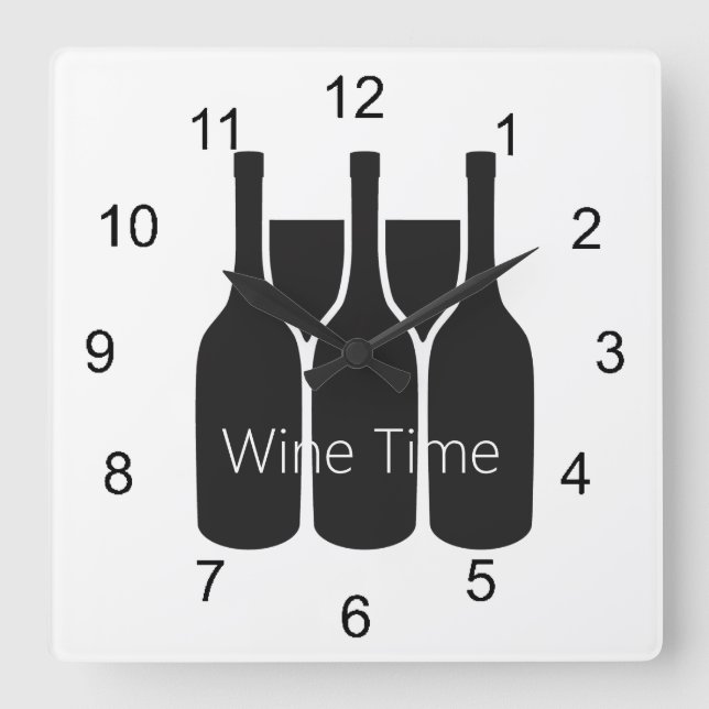 Horloge Carrée Bouteilles de vin Verres "Wine Time" Design Horlog (Recto)