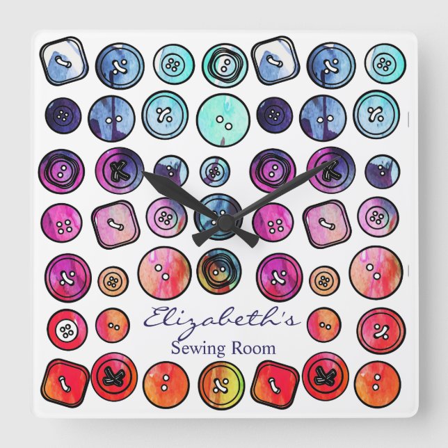 Horloge Carrée Bouton Salle de couture (Recto)
