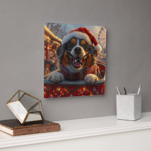 Horloge Carrée Bouviers des Flandres Chien Montagnes Russes Noël