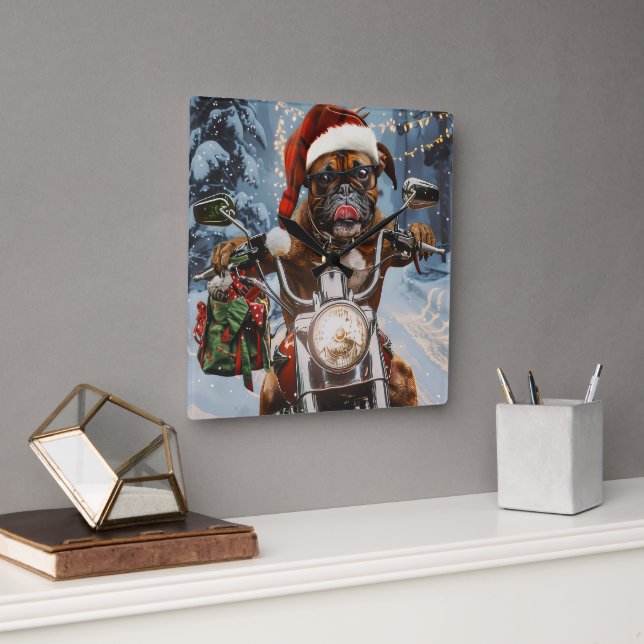 Horloge Carrée Boxer Chien équitation Moto Noël (Bureau)