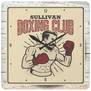 Horloge Carrée Boxer Retro Prizefighter Boxer Club personnalisé