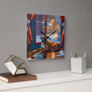 Horloge Carrée Boxeur avec lumières de Noël vacances