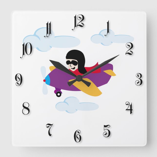 Horloge Carrée Boy flying by plane (Recto)