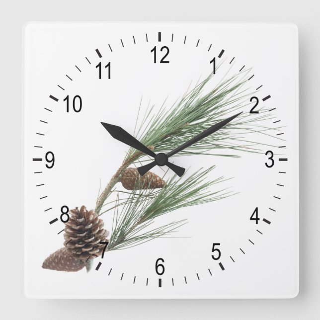 Horloge Carrée Branche de pin avec les cônes (Recto)
