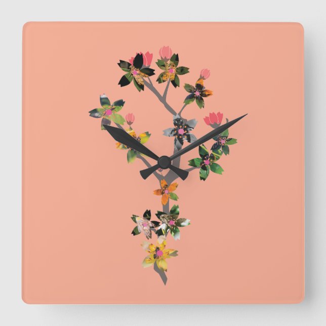 Horloge Carrée Branches d'insectes (Recto)