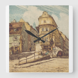 Horloge Carrée Bratislava par Richard Lux Siècle Eau-forte coloré