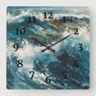 Horloge Carrée Breaking Beach Waves Peinture