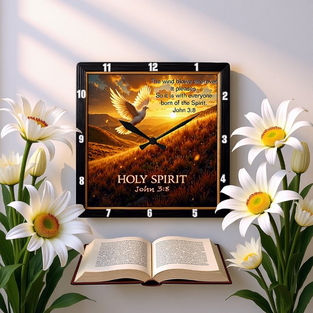 Horloge Carrée Breath of Heaven Holy Spirit Dove John 3:8 Verse (Créateur téléchargé)