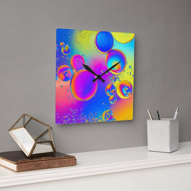 Horloge Carrée Bright Bubbles Liquid Art (Bureau)