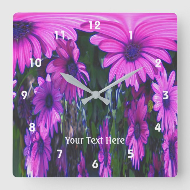 Horloge Carrée Bright Pink Daisy Flowers Abstract Art (Recto)