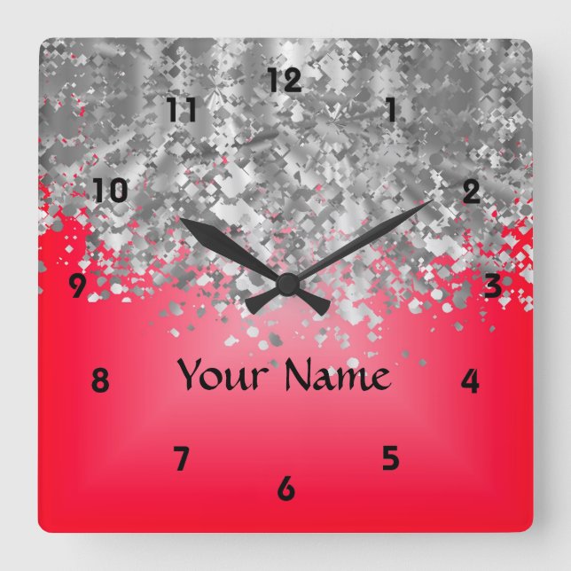 Horloge Carrée Bright red and faux glitter (Recto)