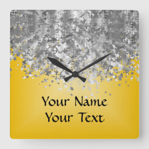 Horloge Carrée Bright yellow and faux glitter