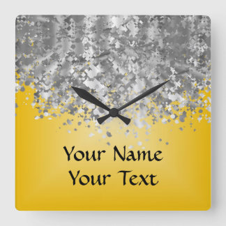 Horloge Carrée Bright yellow and faux glitter