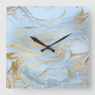 Horloge Carrée Brillant or et bleu bleu