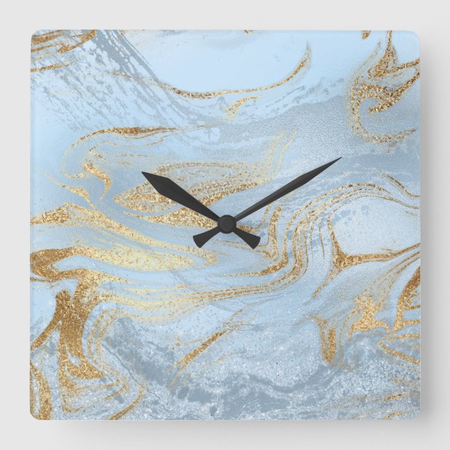 Horloge Carrée Brillant or et bleu bleu (Recto)
