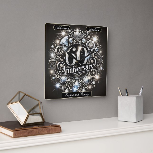 Horloge Carrée Brilliance Éternelle : Conception pour le 60e anni (Bureau)