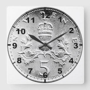 Horloge Carrée "British 5p Coin"