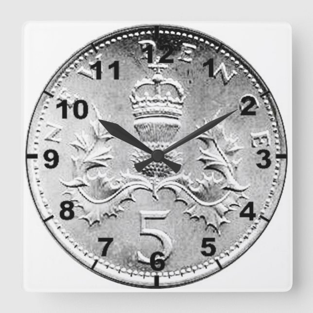 Horloge Carrée "British 5p Coin" (Recto)