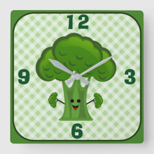 Horloge Carrée Brocoli vert heureux