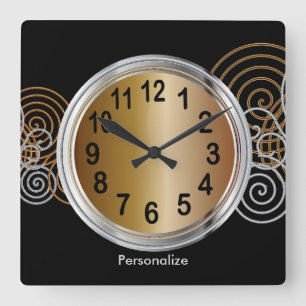 Horloge Carrée Bronze abstrait et conception métallique argenté