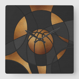 Horloge Carrée Bronze Basketball Art Abstrait