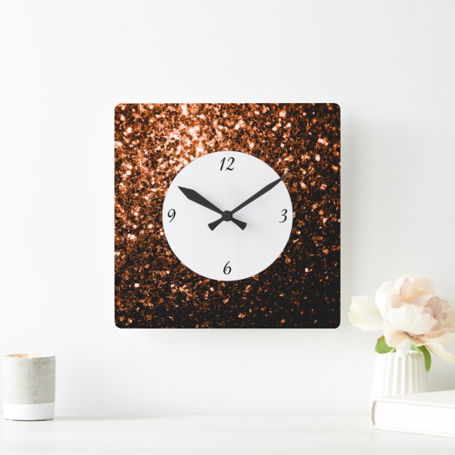 Horloge Carrée Bronze Orange parties scintillant Brown scintille  (Maison)