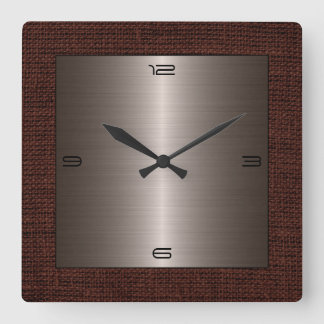 Horloge Carrée Bronze Stainless Steel Modern Burlap Border
