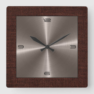 Horloge Carrée Bronze Stainless Steel Modern Burlap Border