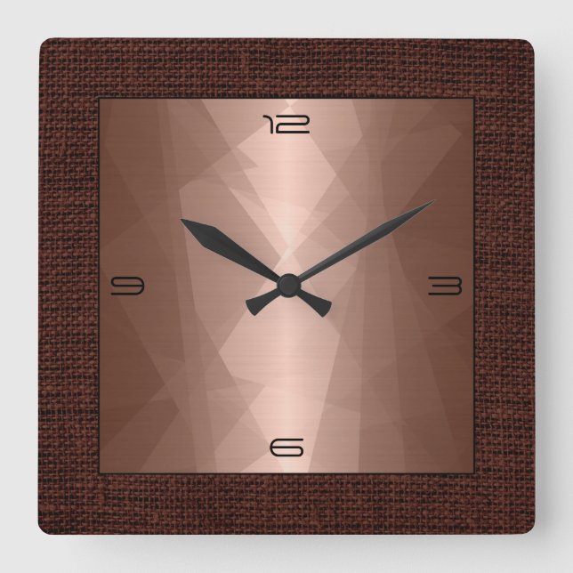 Horloge Carrée Bronze Stainless Steel Modern Burlap Border (Recto)