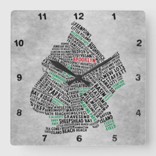 Horloge Carrée Brooklyn Typografy Map Clock