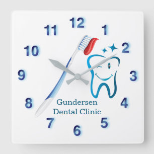 Horloge Carrée Brosse à dents dentiste 🦷 élégant bleu Dental Fun