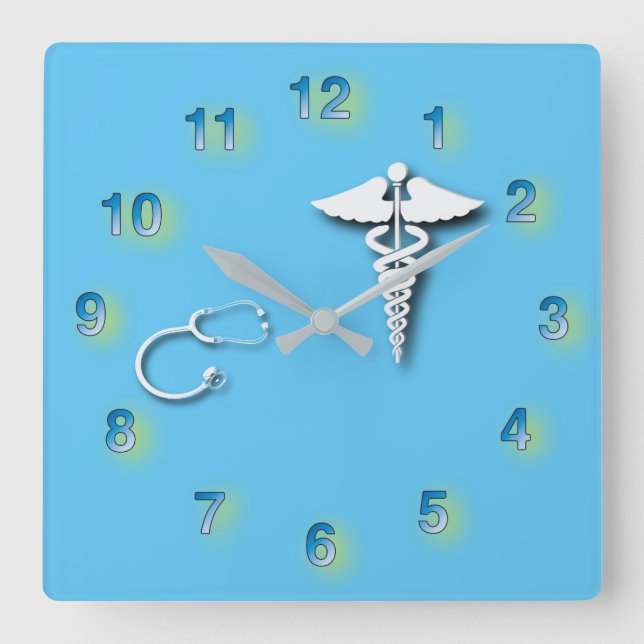 Horloge Carrée Brosse à dents dentiste 🦷 stéthoscope Caduceus (Recto)