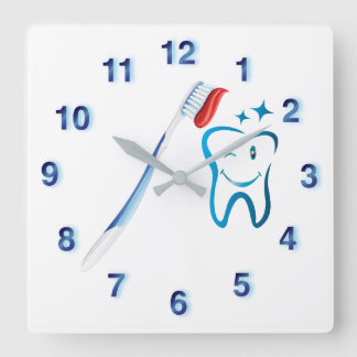 Horloge Carrée Brosse à dents pour dentiste Funky Blue