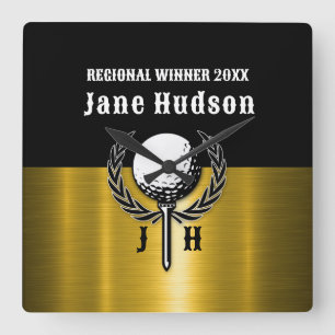 Horloge Carrée Brossé Gold Custom Golf Monogramme Conception